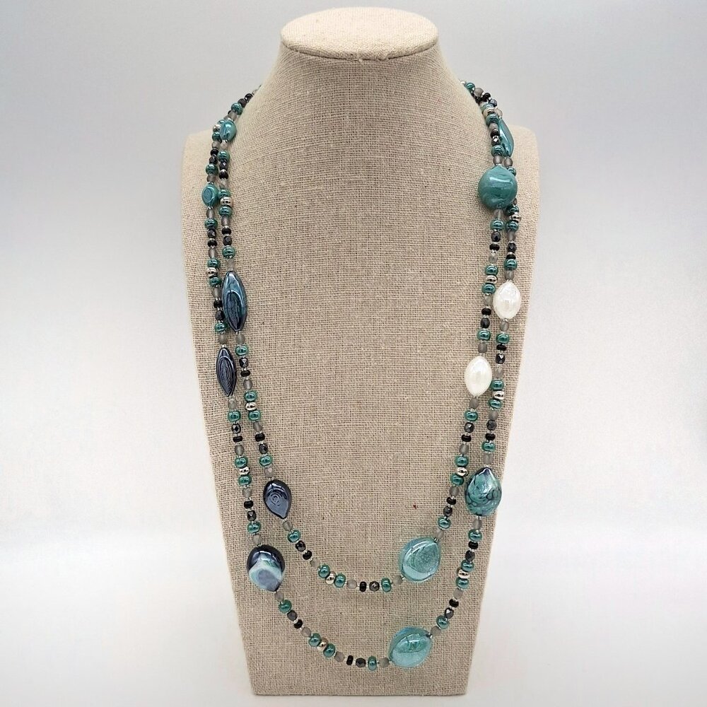 Antica Murrina Murano Glass Teal Green Long Bead Necklace 51"